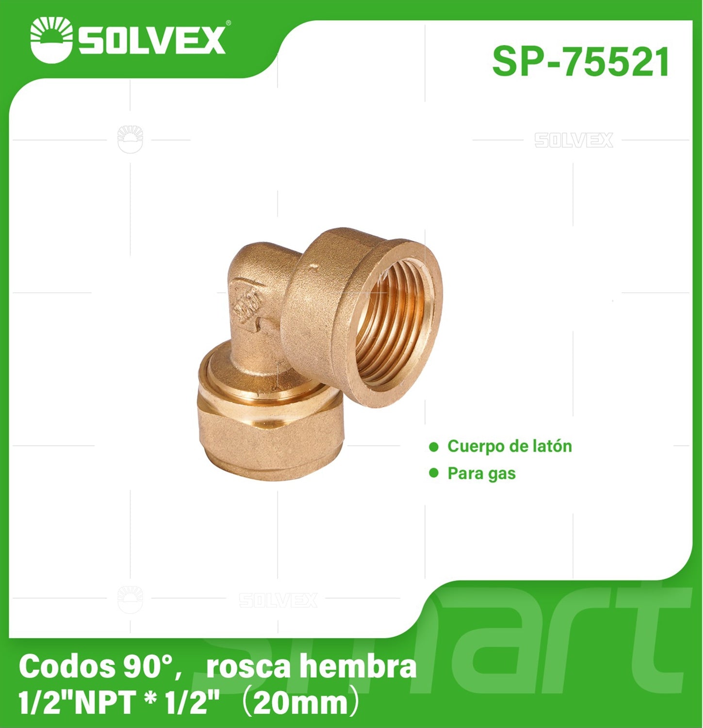 Codo De Compresión 90° Rosca Hembra 1/2" NPT x 1/2" (20 mm) En Latón. Conector Angular Para Agua y Gas.
