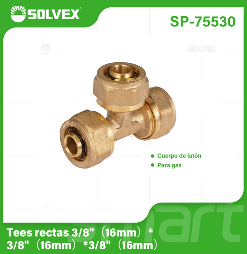 Tee De Compresión Recta 3/8" (16 mm) En Latón. Conector En T Para Agua y Gas.