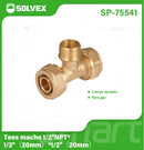 Tee De Compresión Macho 1/2" NPT x 1/2" (20 mm) En Latón. Conector En T Para Agua y Gas.
