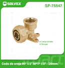 Codo De Compresión De Oreja 90° 1/2" NPT x 1/2" (20 mm) En Latón. Soporte Fijo Para Agua y Gas.