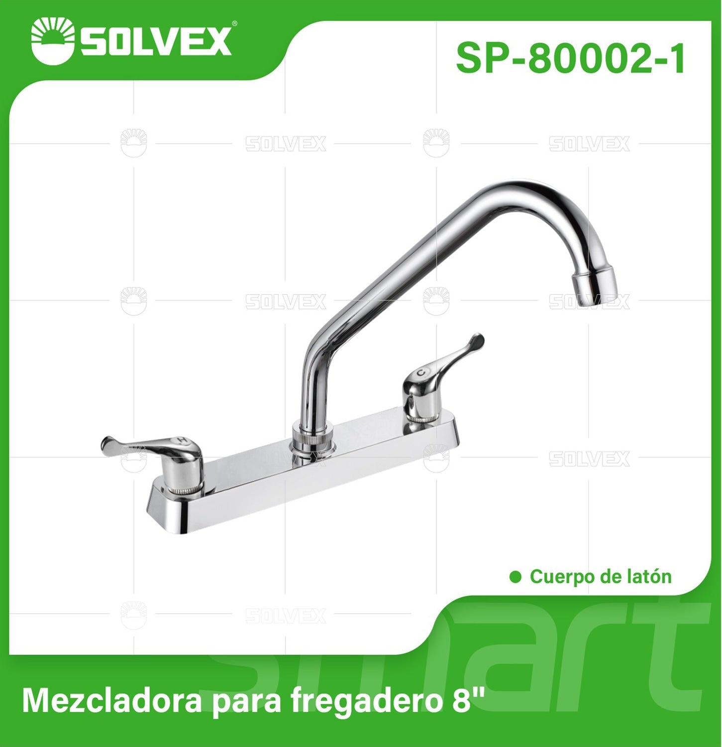 Llave Mezcladora 8" para fregador de Cocina. Grifo de Latón con Manerales de Palanca y Pluma Giratoria.