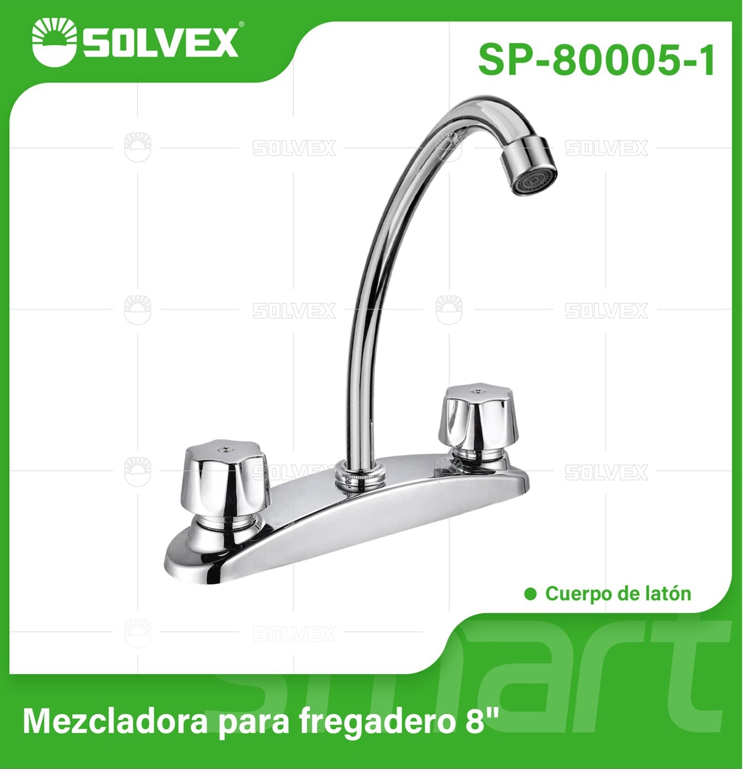 Llave Mezcladora 8" Para fregador de Cocina. Grifo Cromado con Doble Maneral y Pluma Giratoria para Agua Fría y Caliente.