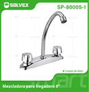 Llave Mezcladora 8" Para fregador de Cocina. Grifo Cromado con Doble Maneral y Pluma Giratoria para Agua Fría y Caliente.