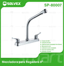 Llave Mezcladora 8" Para fregador de Cocina. Grifo pluma de latón con manerales de zinc y tubo de acero inoxidable.