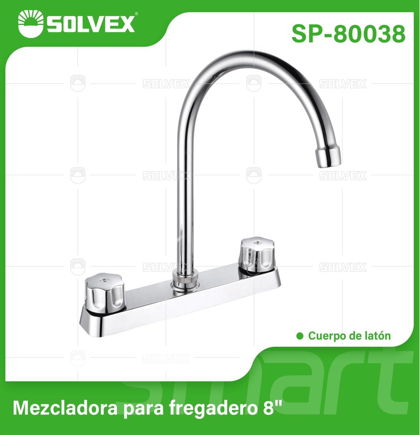 Grifo para fregador de Cocina 8". Llave Pluma Alta de Acero Inoxidable con Giro Completo. Agua Fría y Caliente.