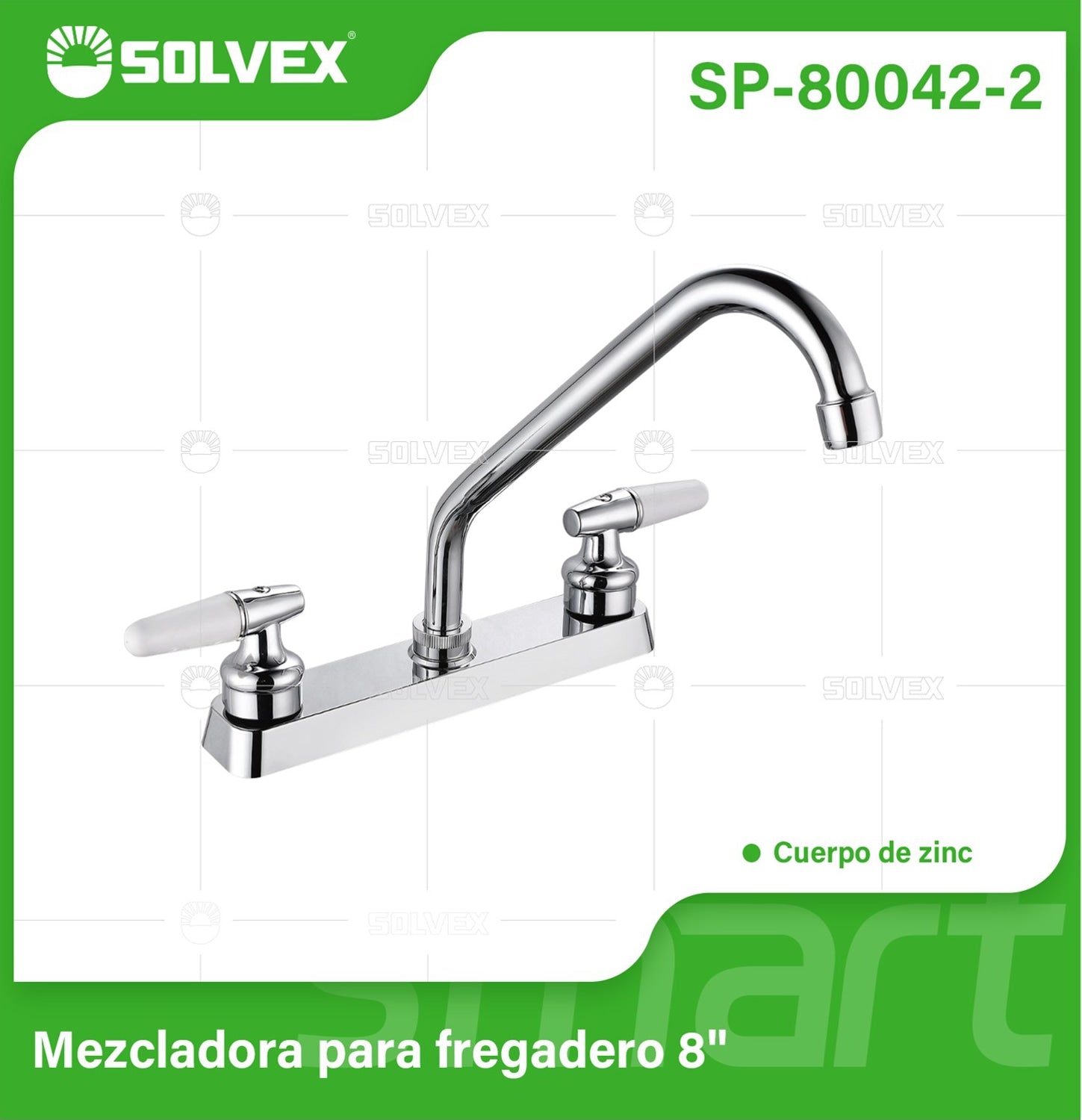 Grifo para fregador 8". Llave Pluma mezcladora fría/caliente con tubo inox 400 mm y acabado cromado brillante.