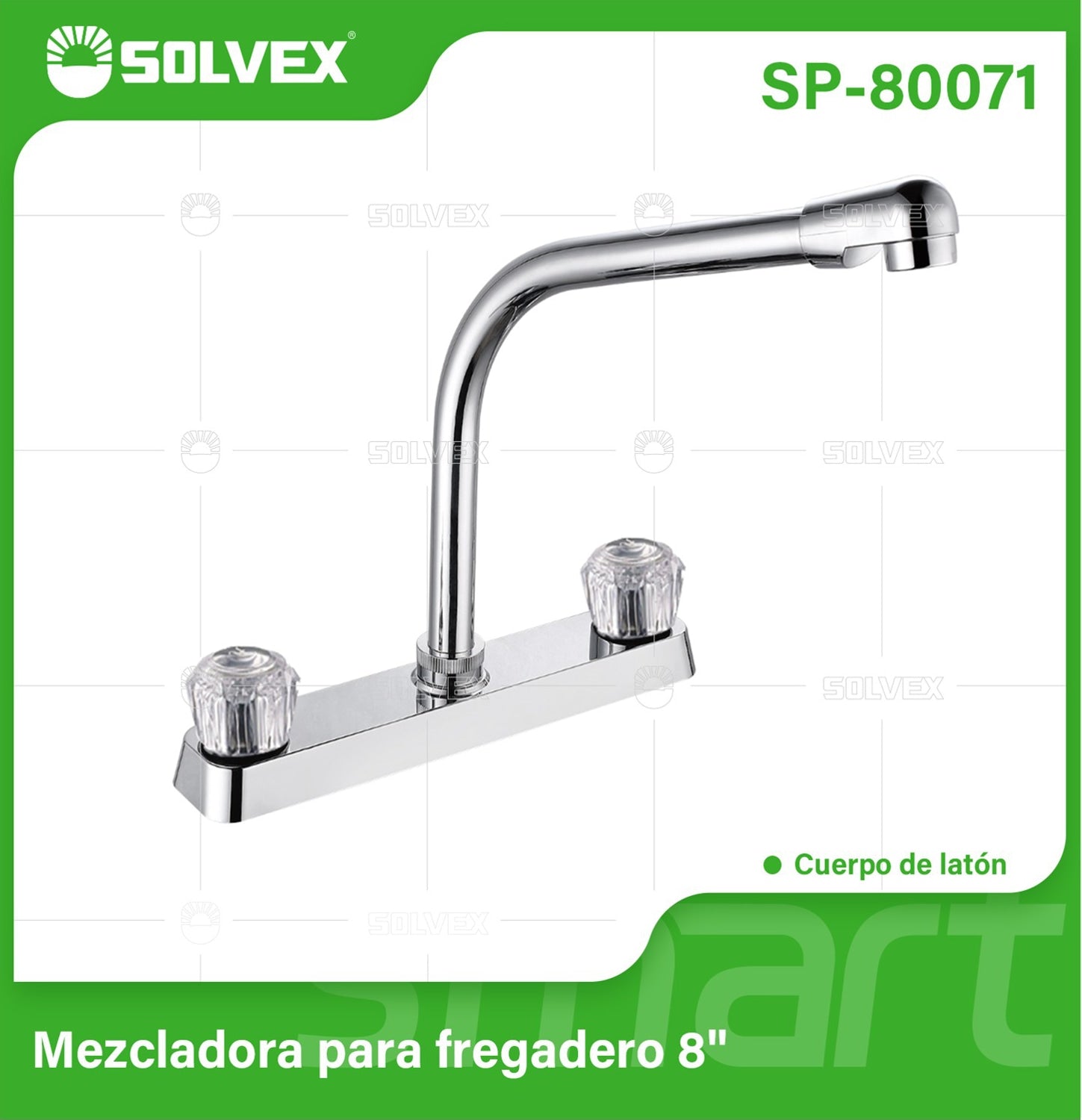 Llave para fregador de Cocina 8" Latón Cromado. Grifo de Giro Completo con Pluma Alta y Asas Acrílicas.