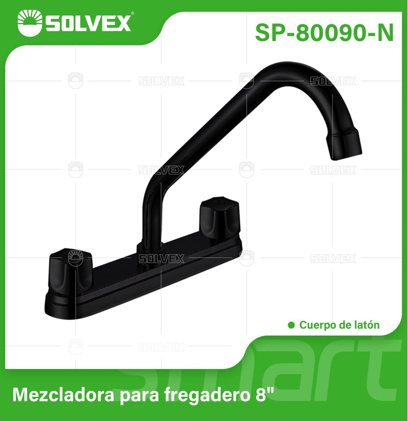 Llave para fregador de Cocina 8" Latón Negro. Grifo de Giro Completo con Pluma y Manijas Metálicas.