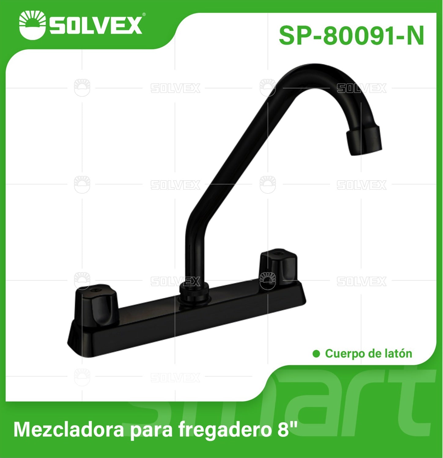 Llave para fregador de Cocina 8" Latón Negro. Grifo alto de Giro Completo con Pluma y Manijas Metálicas.
