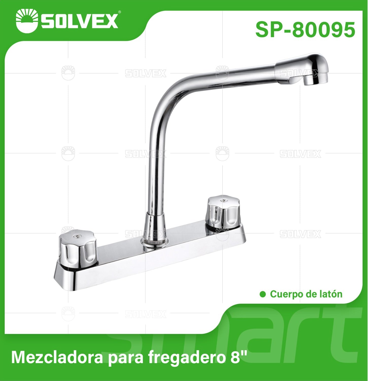 Llave para fregador de Cocina 8" Latón Cromado. Grifo de Giro Completo con Pluma Alta y Manijas de Zinc.