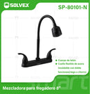 Llave para fregador de Cocina 8" Latón Negro. Grifo Flexible con Pluma de Acero Inoxidable y Doble Función.