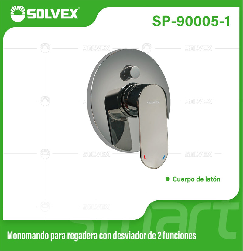 Llave De Palanca Maneral Para Ducha. Mezcladora Monomando Con Desviador Para Empotrar En Regadera. Acabado satinado.