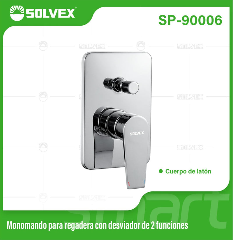 Llave de palanca maneral para ducha. Mezcladora Monomando para Regadera con Desviador de 2 Funciones para Empotrar.