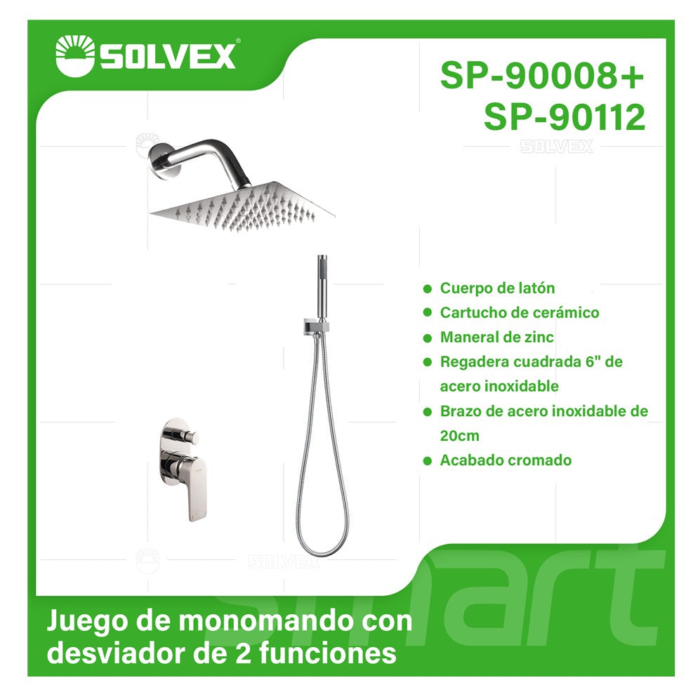 Ducha Empotrable con Mezcladora Monomando Ovalada y Regadera de 6” Tipo Lluvia. Diseño Moderno en color negro.