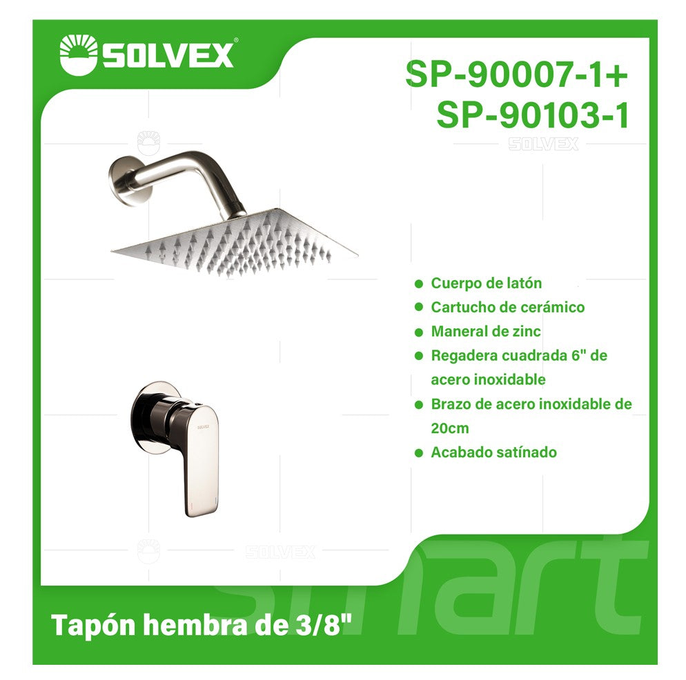 Ducha Empotrable con Mezcladora Monomando Ovalada y Regadera de 6” Tipo Lluvia. Diseño Moderno con Acabado Cromado Brillante.