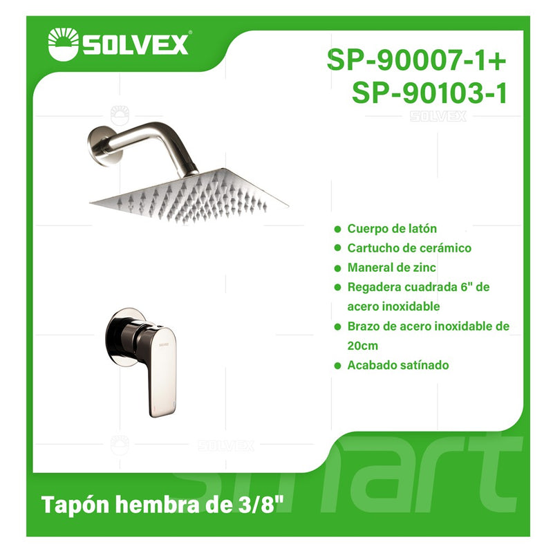 Ducha Empotrable con Mezcladora Monomando Ovalada y Regadera de 6” Tipo Lluvia. Diseño Moderno con Acabado Cromado Brillante.