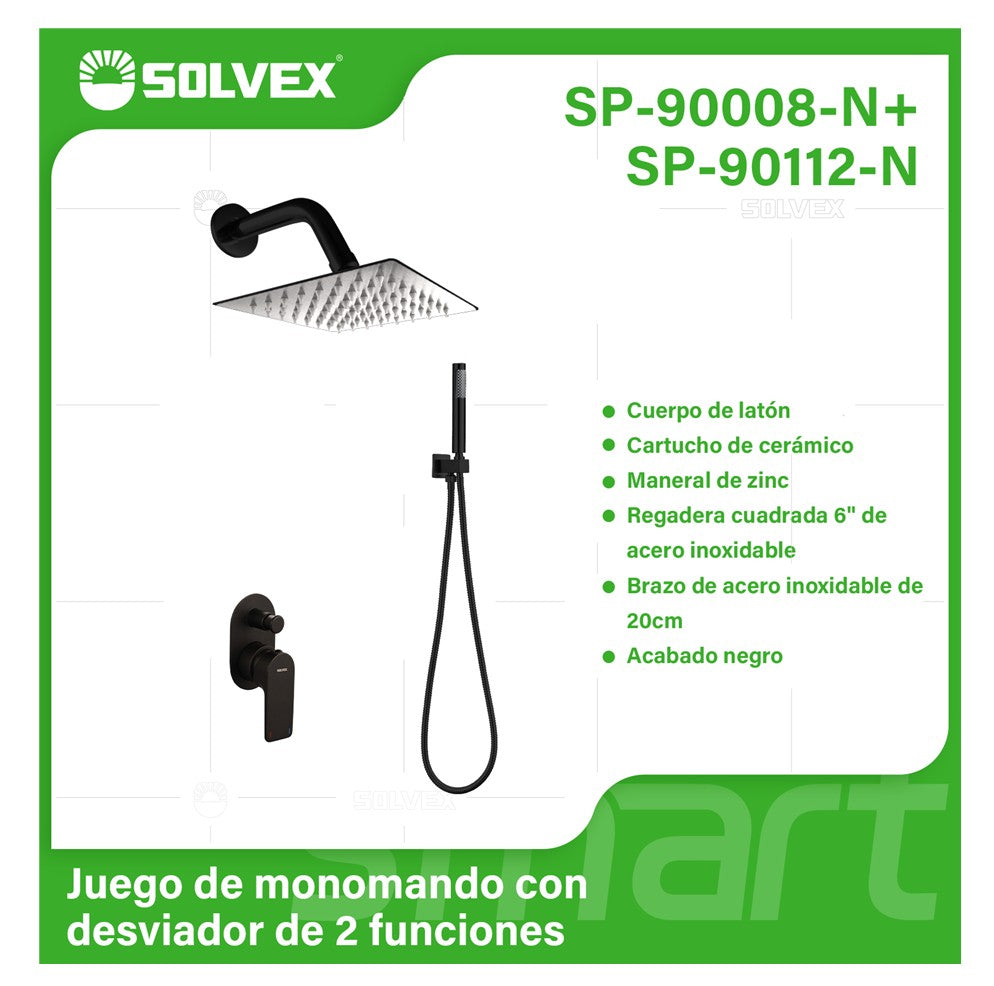 Ducha Empotrable con Mezcladora Monomando de 2 Funciones, Regadera de 6” y Ducha Teléfono. Diseño Moderno Cromado.