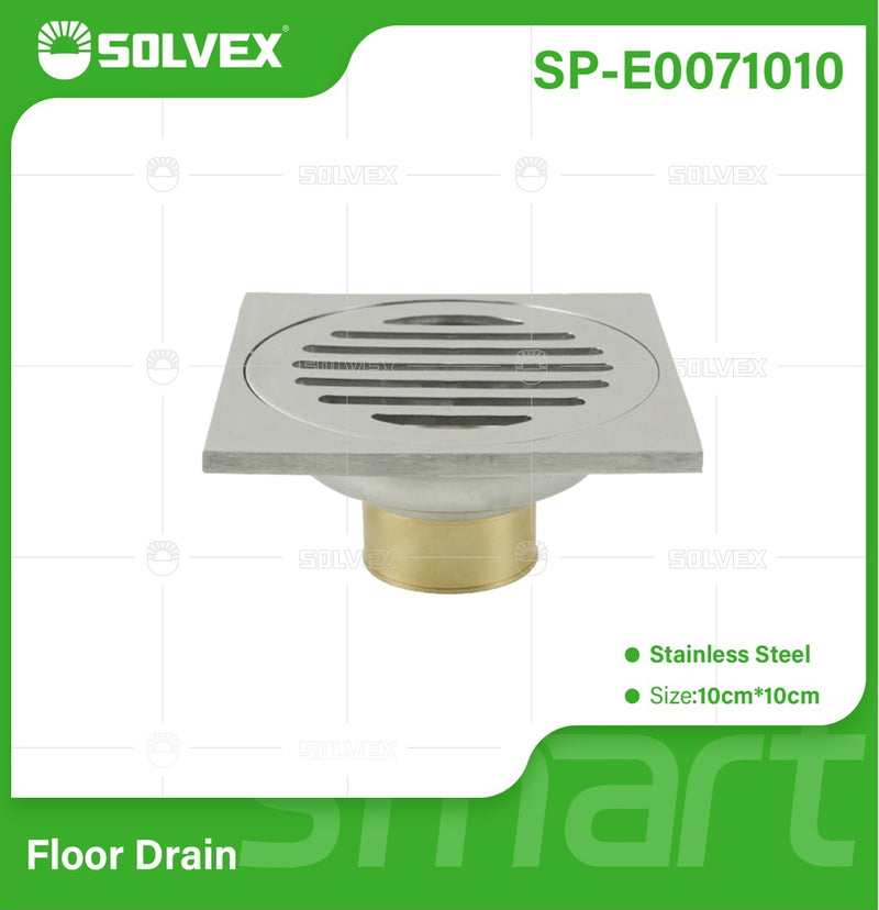 Drenaje Cuadrado 4" Para Ducha. Desagüe De Piso En Acero Inoxidable. Acabado Satinado 10x10 cm.