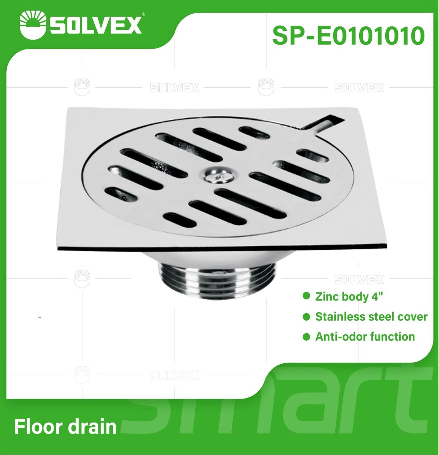 Drenaje De Piso Cuadrado 4". Desagüe Cromado Brillante con Función Antiolor.