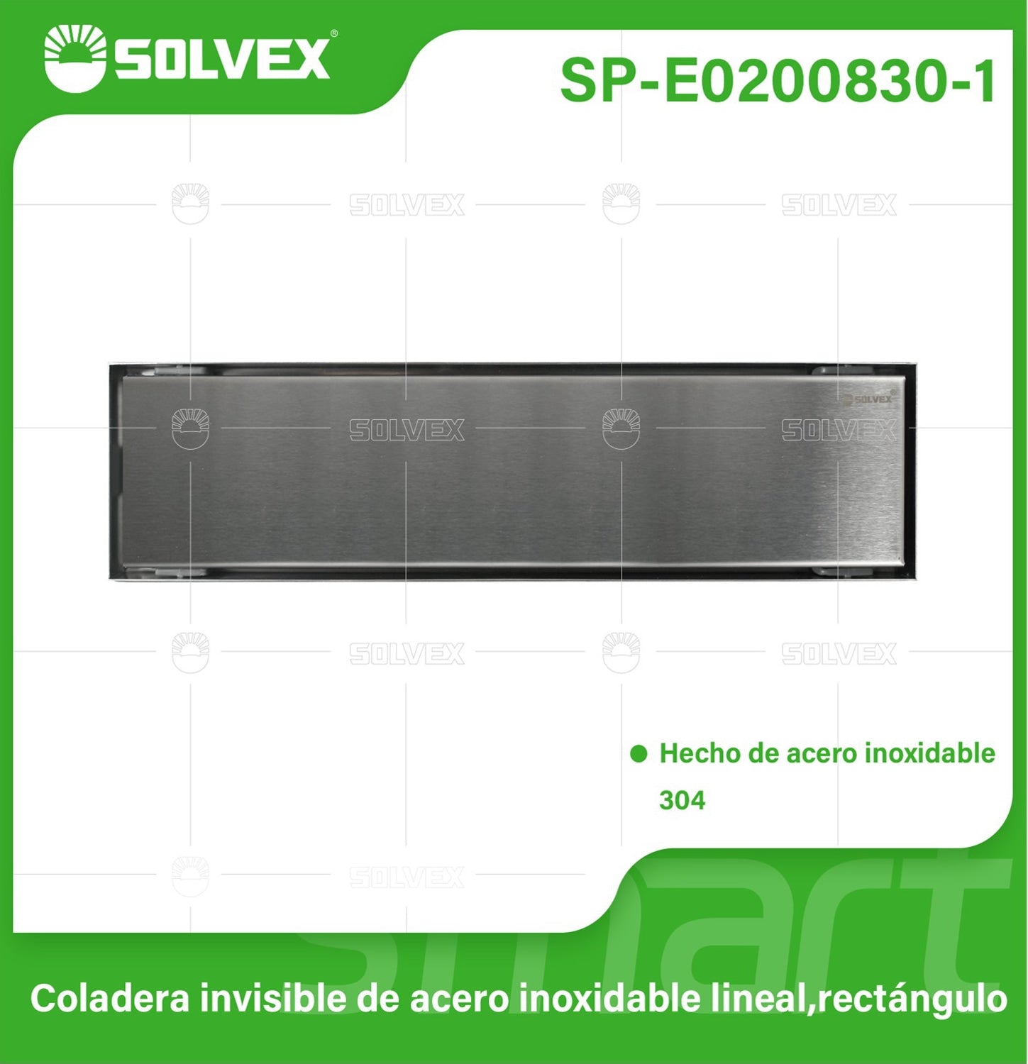 Drenaje Rectangular 8x30 cm Para Ducha. Desagüe Lineal De Piso En Acero Inoxidable. Acabado Satinado.