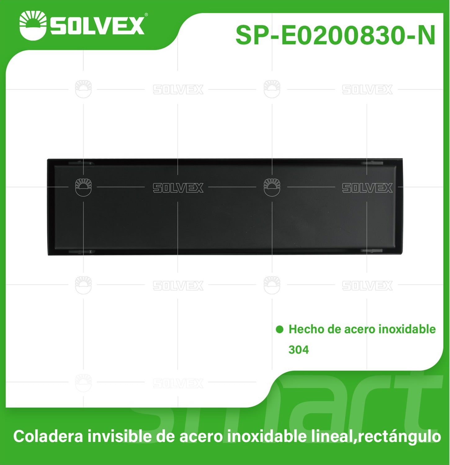 Drenaje Rectangular 8x30 cm Para Ducha. Desagüe Lineal De Piso En Acero Inoxidable. Color negro.