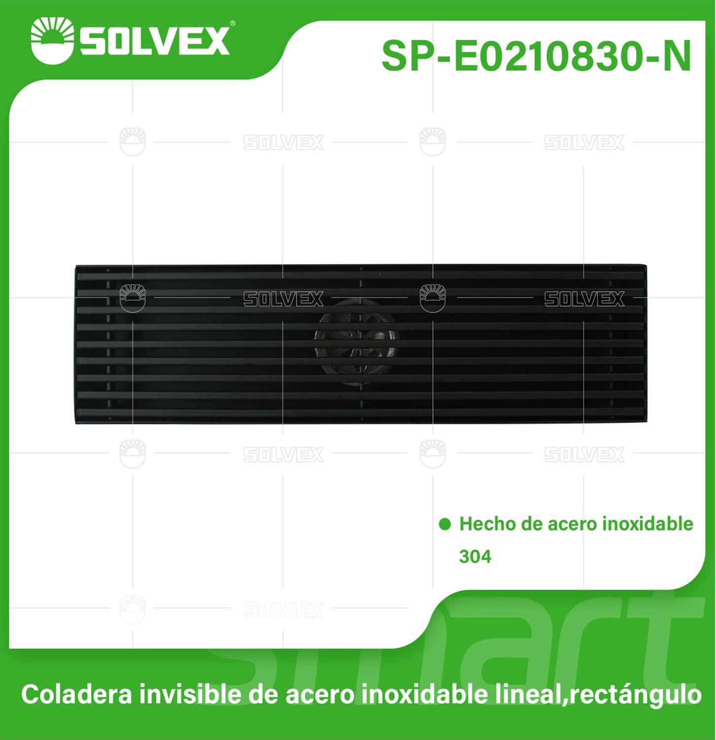 Drenaje Rectangular 8x30 cm Para Ducha. Desagüe Lineal De Piso En Acero Inoxidable. Color negro.