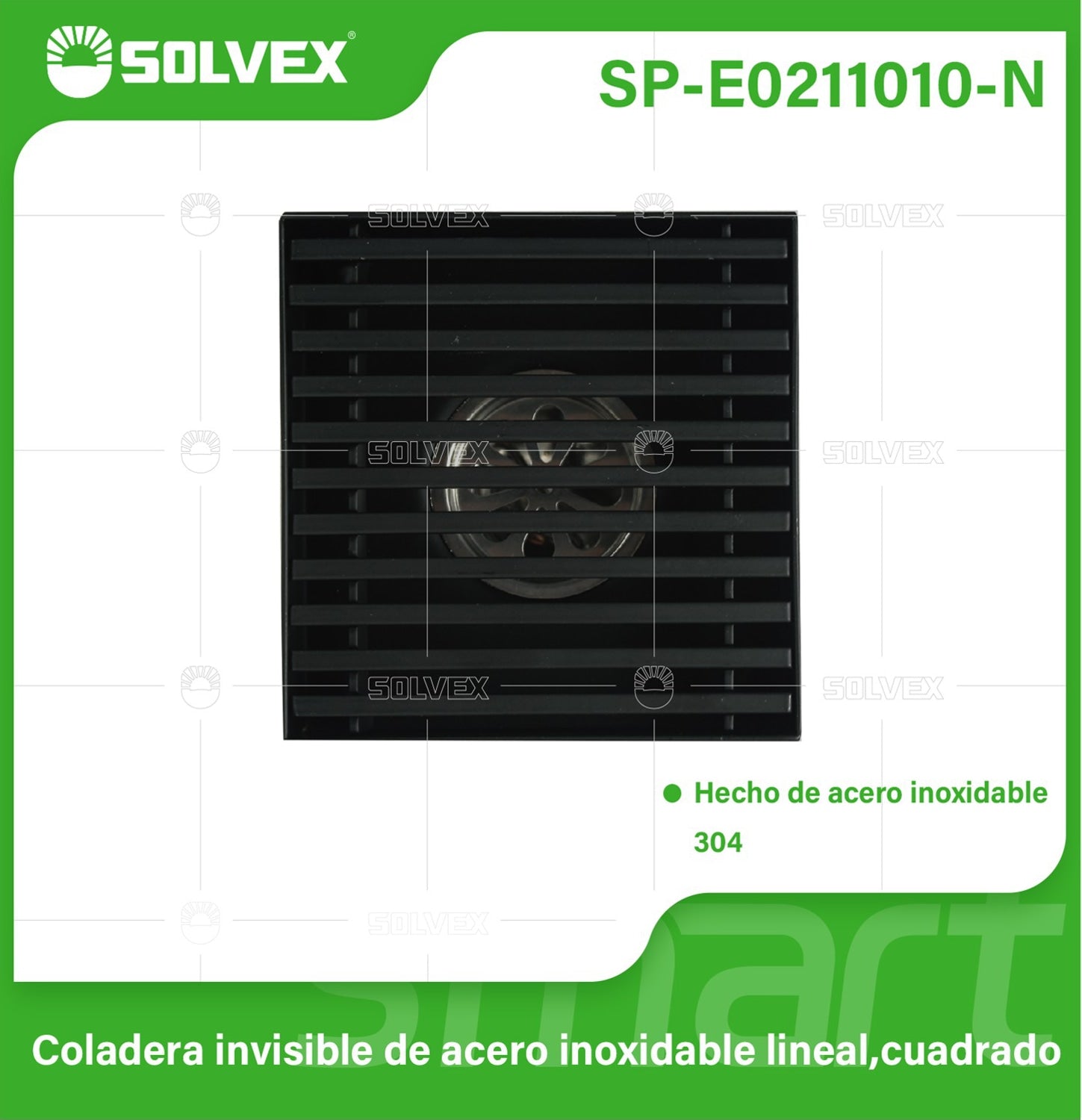 Drenaje Cuadrado 4" Para Ducha. Desagüe De Piso En Acero Inoxidable 10x10cm. Color negro.