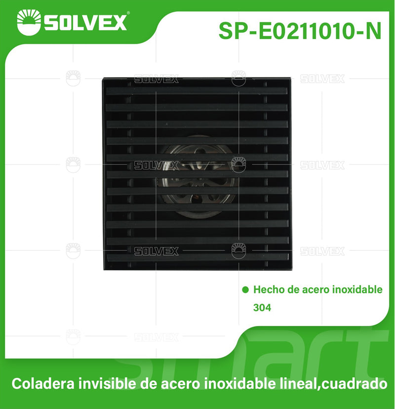 Drenaje Cuadrado 4" Para Ducha. Desagüe De Piso En Acero Inoxidable 10x10cm. Color negro.