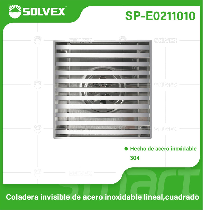 Drenaje Cuadrado 4" Para Ducha. Desagüe De Piso En Acero Inoxidable Cromado Brillante 10x10cm.