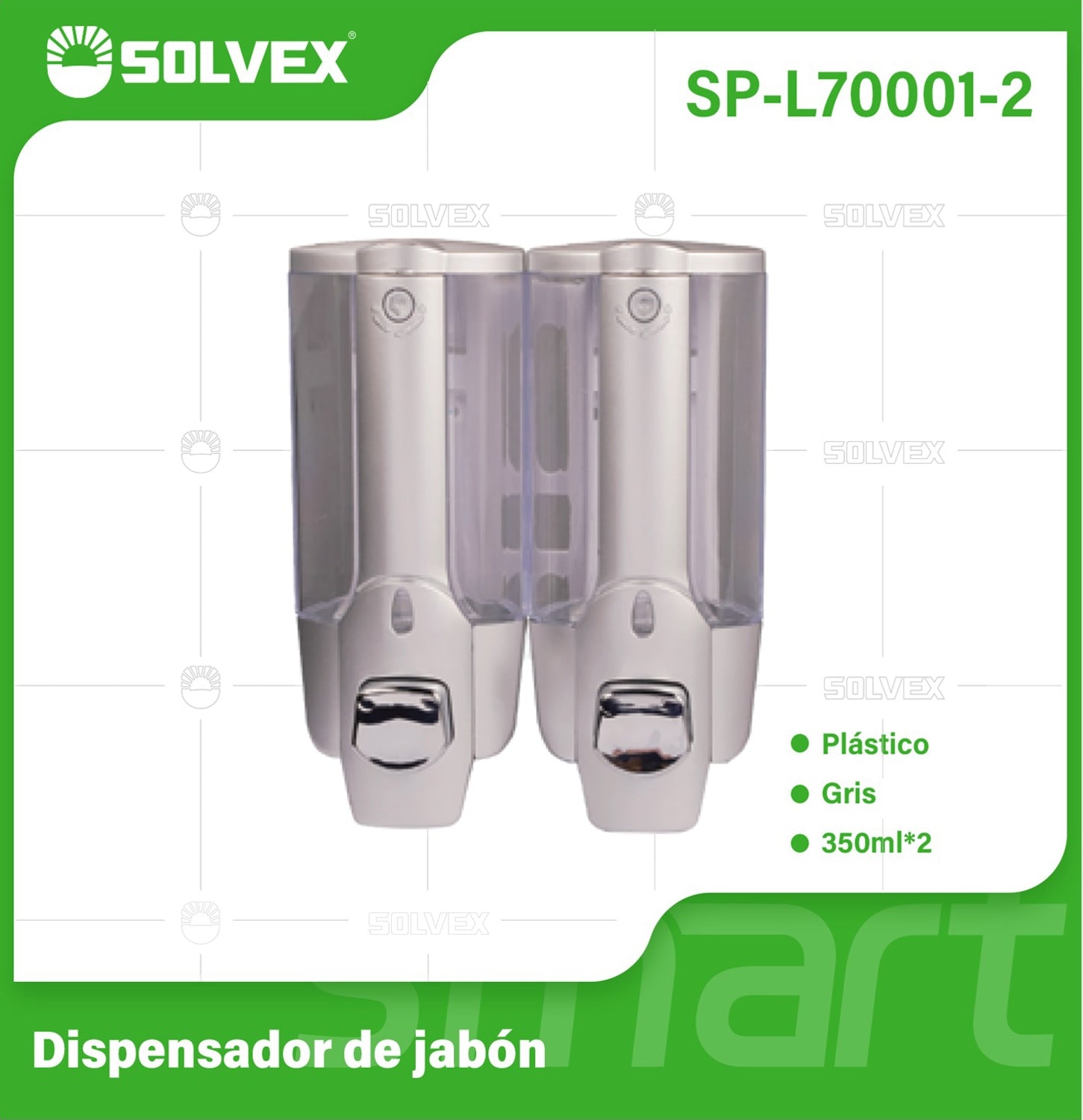Dispensador de Jabón líquido Doble 2x350ml Gris de Pared. Plástico Resistente para Baño, Cocina, Shampoo y Gel Antibacterial.