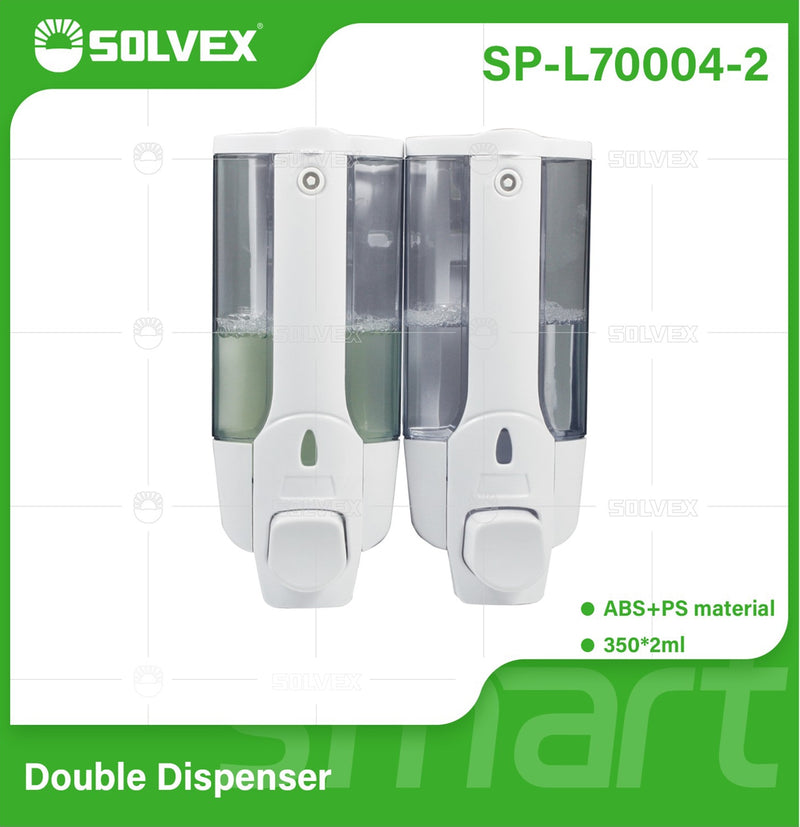 Dispensador de Jabón líquido Doble Blanco 2x350ml para Baño y Cocina. Plástico ABS. Ideal para Shampoo.