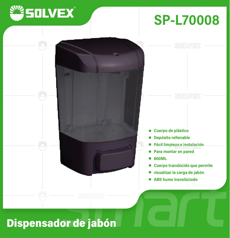 Dispensador de Jabón Líquido 800ml. Color negro. Montaje de Pared Resistente para Baño y Cocina.