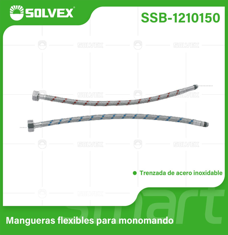 Tubo De Abasto Para Mezclador Monomando 50Cm. Manguera Flexible Acero Inoxidable Trenzado Con Conectores F1/2'' x M10x1'' (Par).