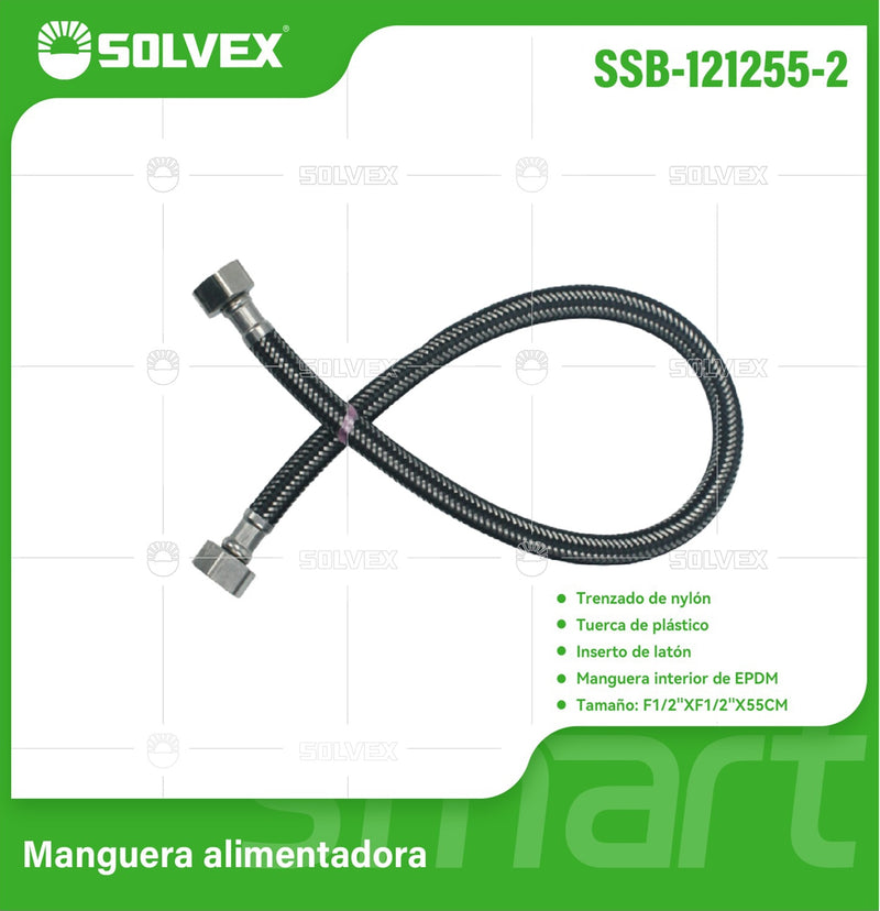 Tubo De Abasto Manguera Flexible 55Cm. Acero Inoxidable Trenzado Con Tuercas Metálicas H1/2'' x H1/2''.