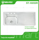 fregador de Cocina Empotrable 100x50x15cm. Acero Inoxidable con Tina Izquierda. Escurridor Superficie Cepillada.