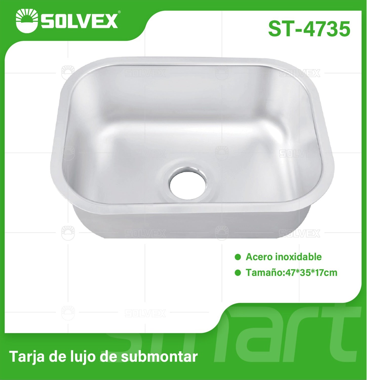 fregador de Cocina Submontar 47x35x17cm. Acero Inoxidable. Superficie Cepillada.