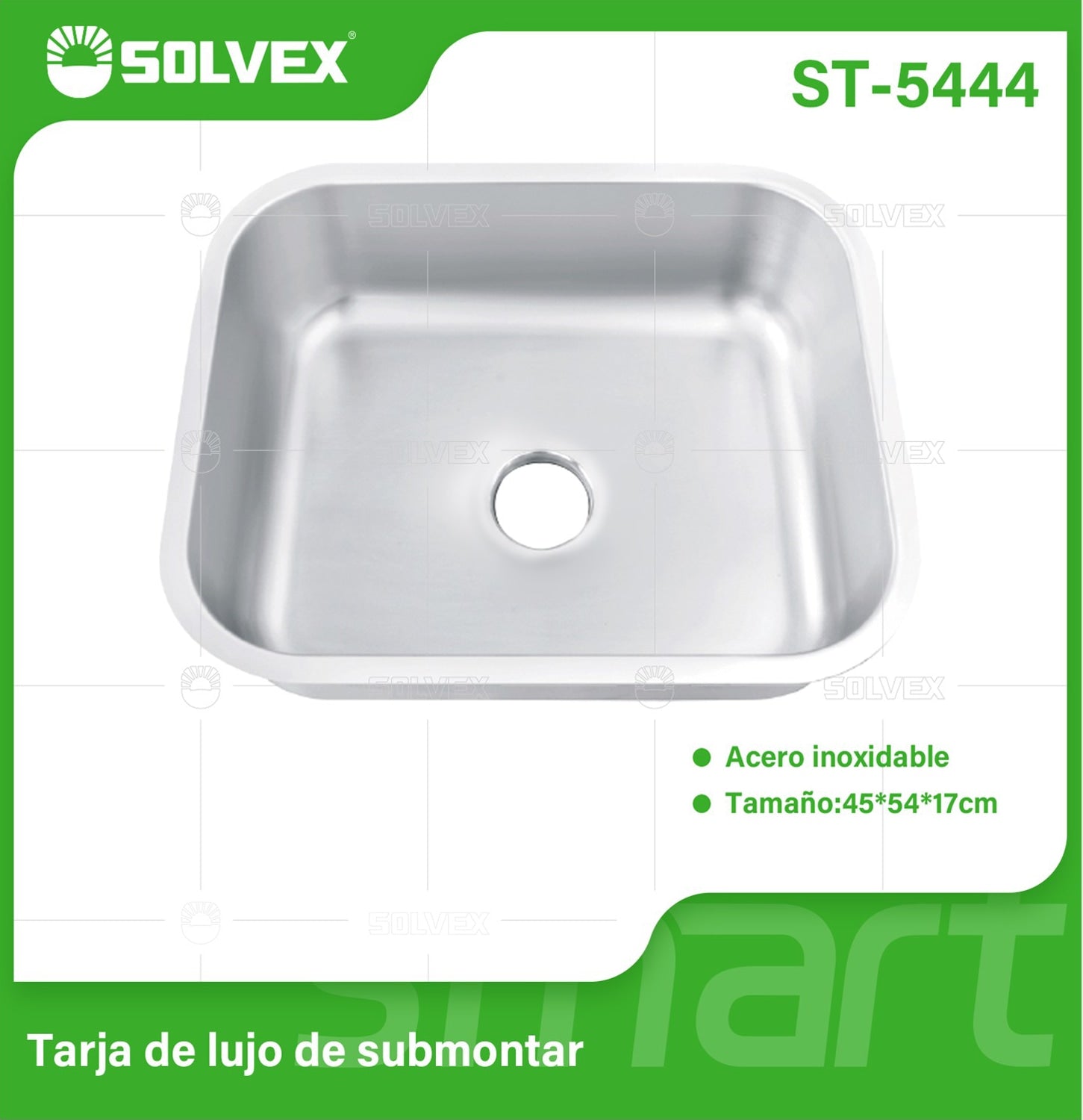 fregador de Cocina Submontar 45x54x17cm. Acero Inoxidable. Superficie Cepillada.