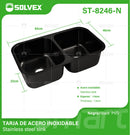 fregador de Cocina Doble 82x46x22cm. Acero Inoxidable. Color negro.