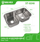 fregador de Cocina Doble 82x46x22cm. Acero Inoxidable. Superficie Cepillada.