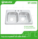 fregador de Cocina Doble Tina 83x56x15cm. Acero Inoxidable con 3 Orificios para Grifo. Superficie Cepillada.
