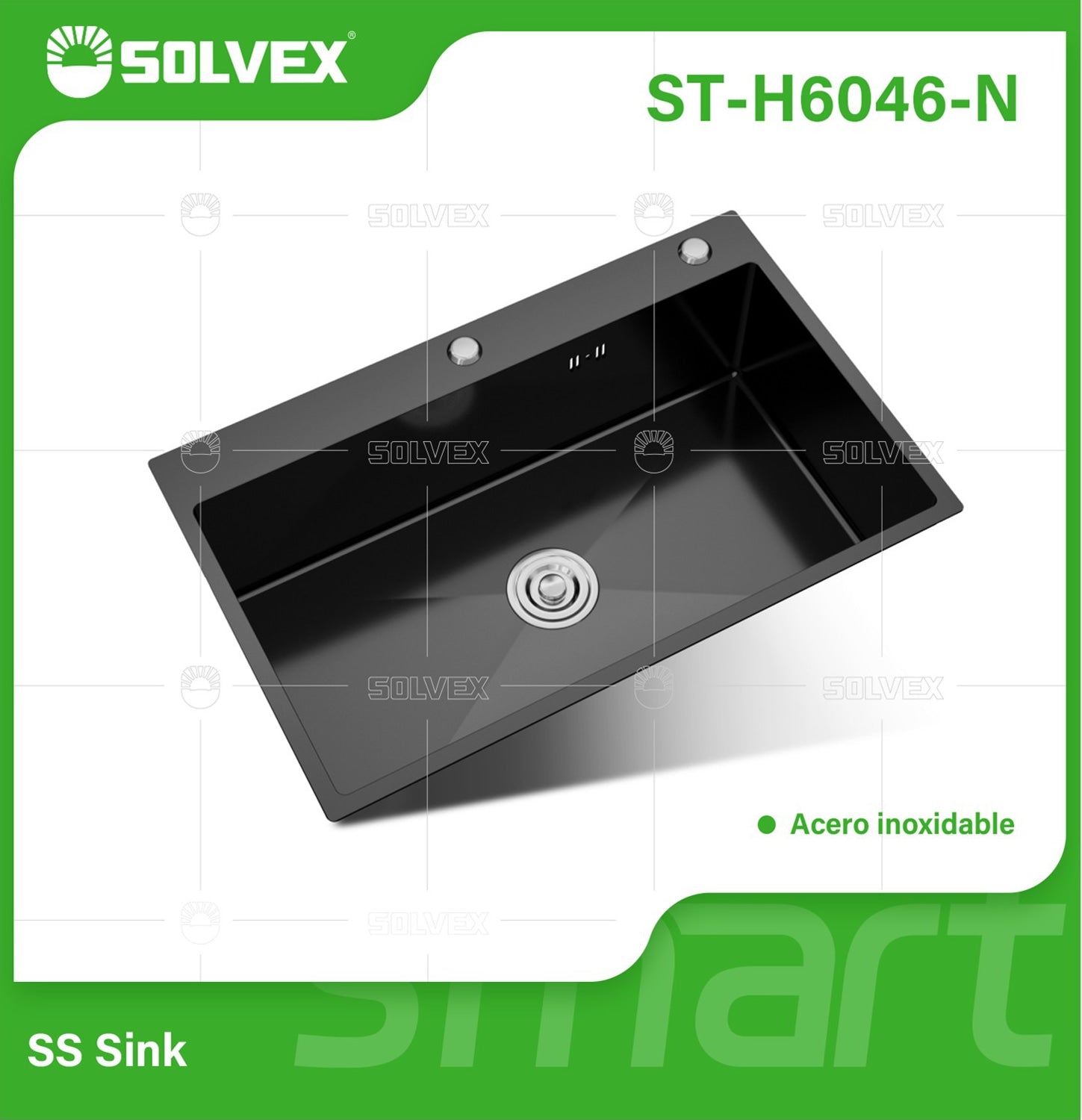 fregador de Cocina Empotrable 60x46x22cm. Acero Inoxidable. Color negro.