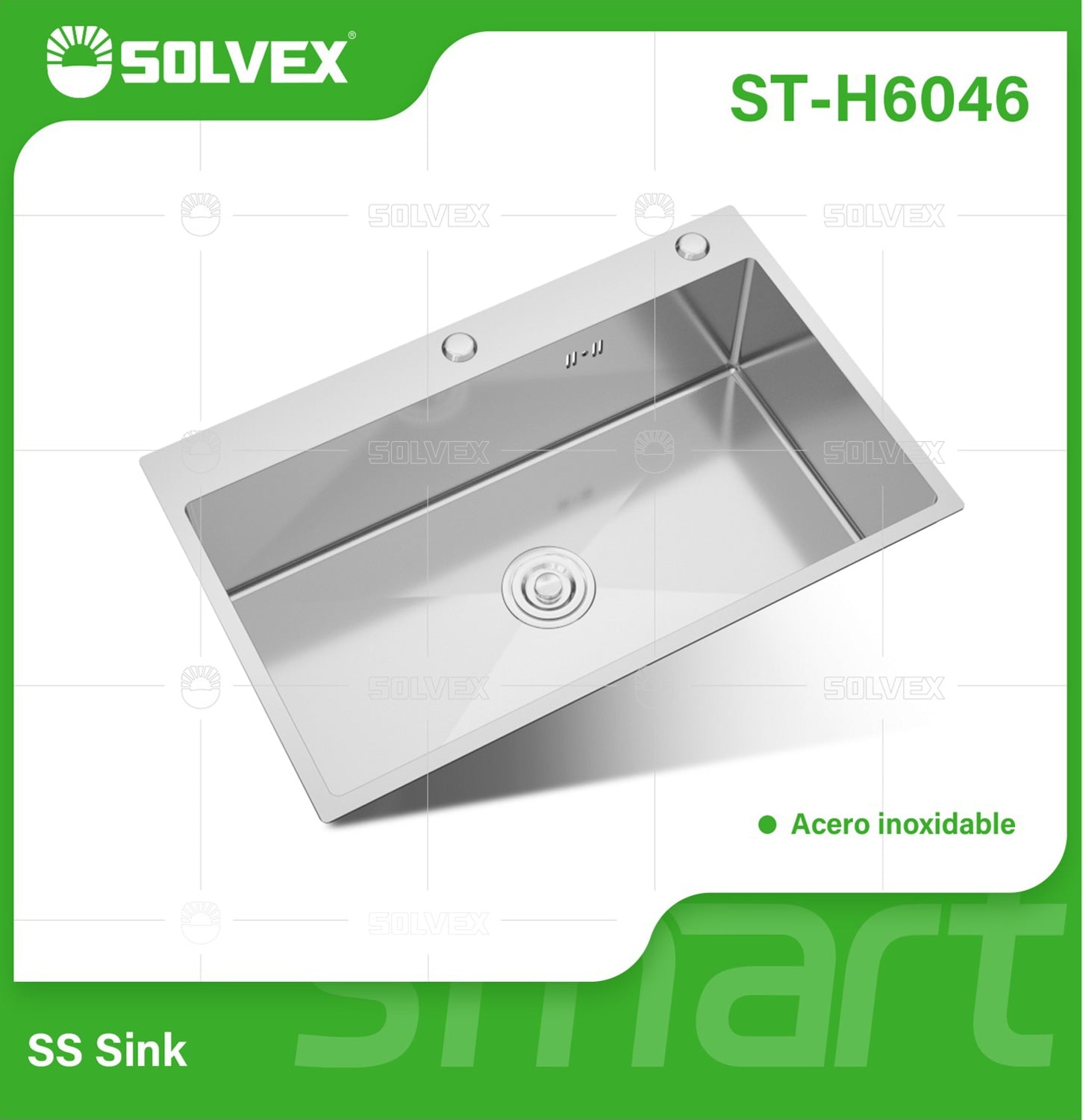 fregador de Cocina Empotrable 60x46x22cm. Acero Inoxidable con Superficie Cepillada.