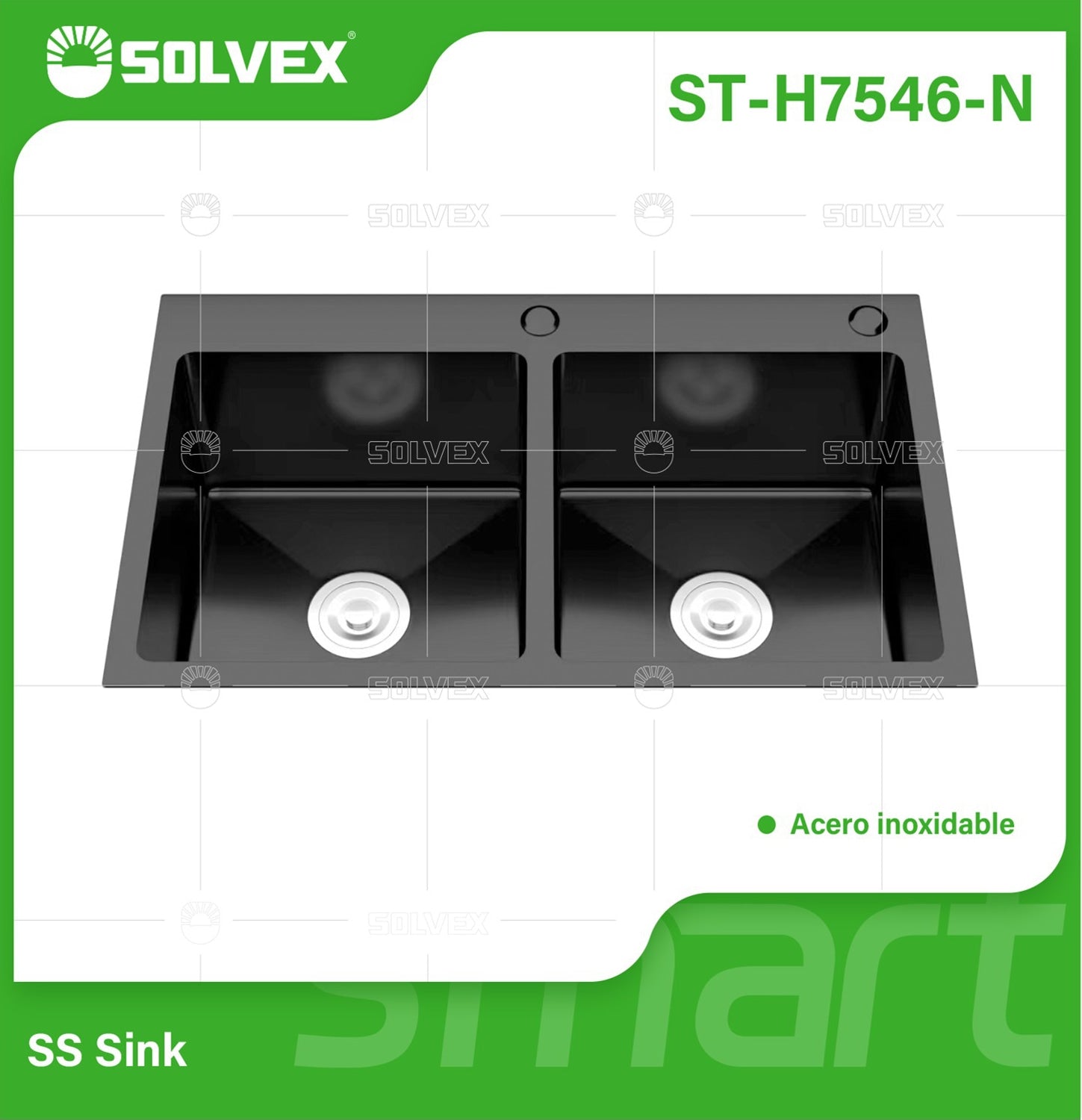 fregador de Cocina Empotrable con Doble Tina 75x46x22cm. Acero Inoxidable. Color negro.