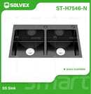 fregador de Cocina Empotrable con Doble Tina 75x46x22cm. Acero Inoxidable. Color negro.