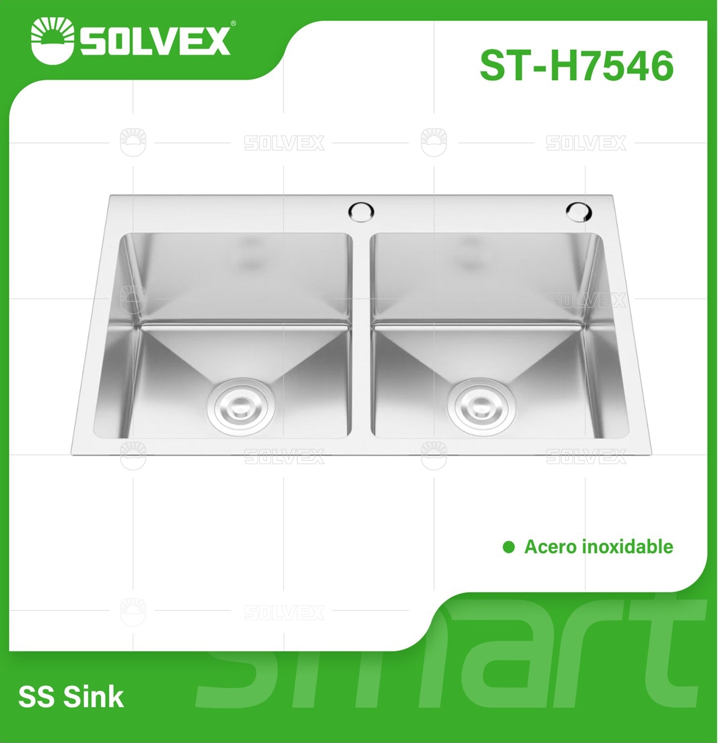 fregador de Cocina Empotrable con Doble Tina 75x46x22cm. Acero Inoxidable con superficie cepillada.