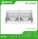 fregador de Cocina Empotrable con Doble Tina 75x46x22cm. Acero Inoxidable con superficie cepillada.