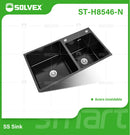 fregador de Cocina Empotrable con Doble Tina 85x46x22cm. Acero Inoxidable. Color negro.