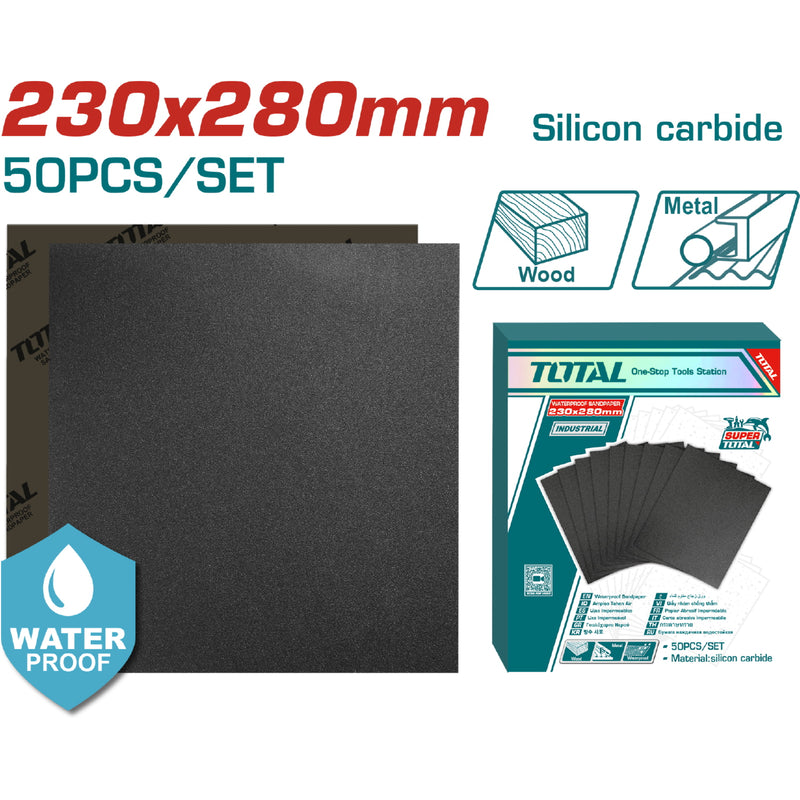 Lijas de agua Hoja P60 230x280mm Carburo de Silicio Impermeable Set 50 piezas. Ideal para lijadora.