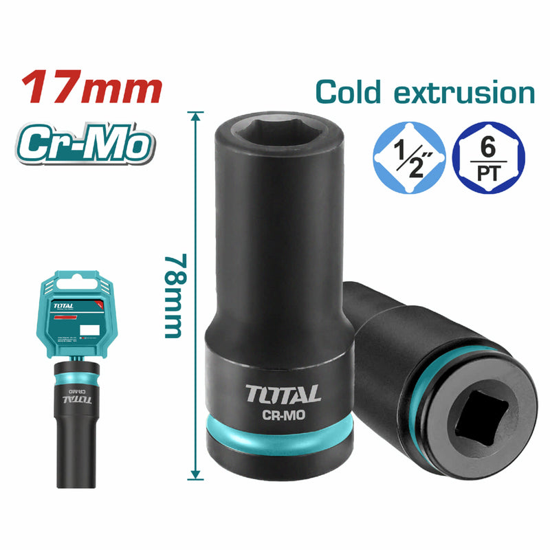 Dado Socket de impacto profundo 1/2" – 17mm. Material Cr-Mo. Largo: 78mm (Unidad)
