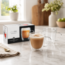 Tazas de Vidrio Doble Pared para Capuchino y Café 16Oz  (470ml). Coffee Mugs Transparente con Asa para Té y Bebidas (Set de 2)